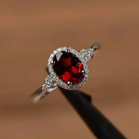 Silver Plated Ruby and Zirconia Ring - Symbol Of Eternal Love - Picture 7 of 7